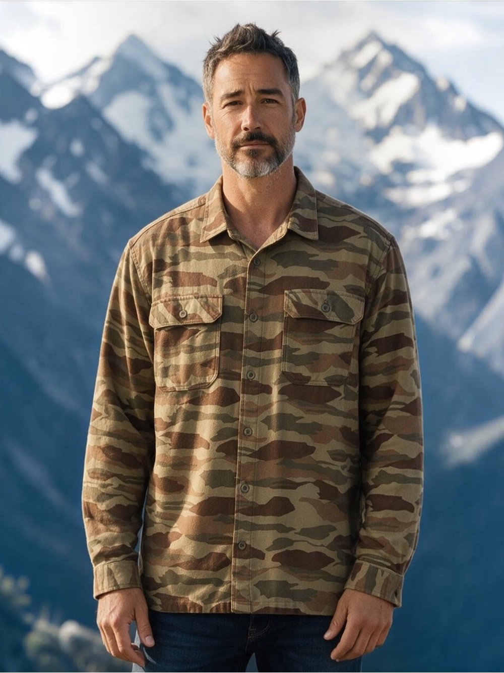 Patagonia Men's Fjord Flannel Camo Work Shirt Organic Cotton Large